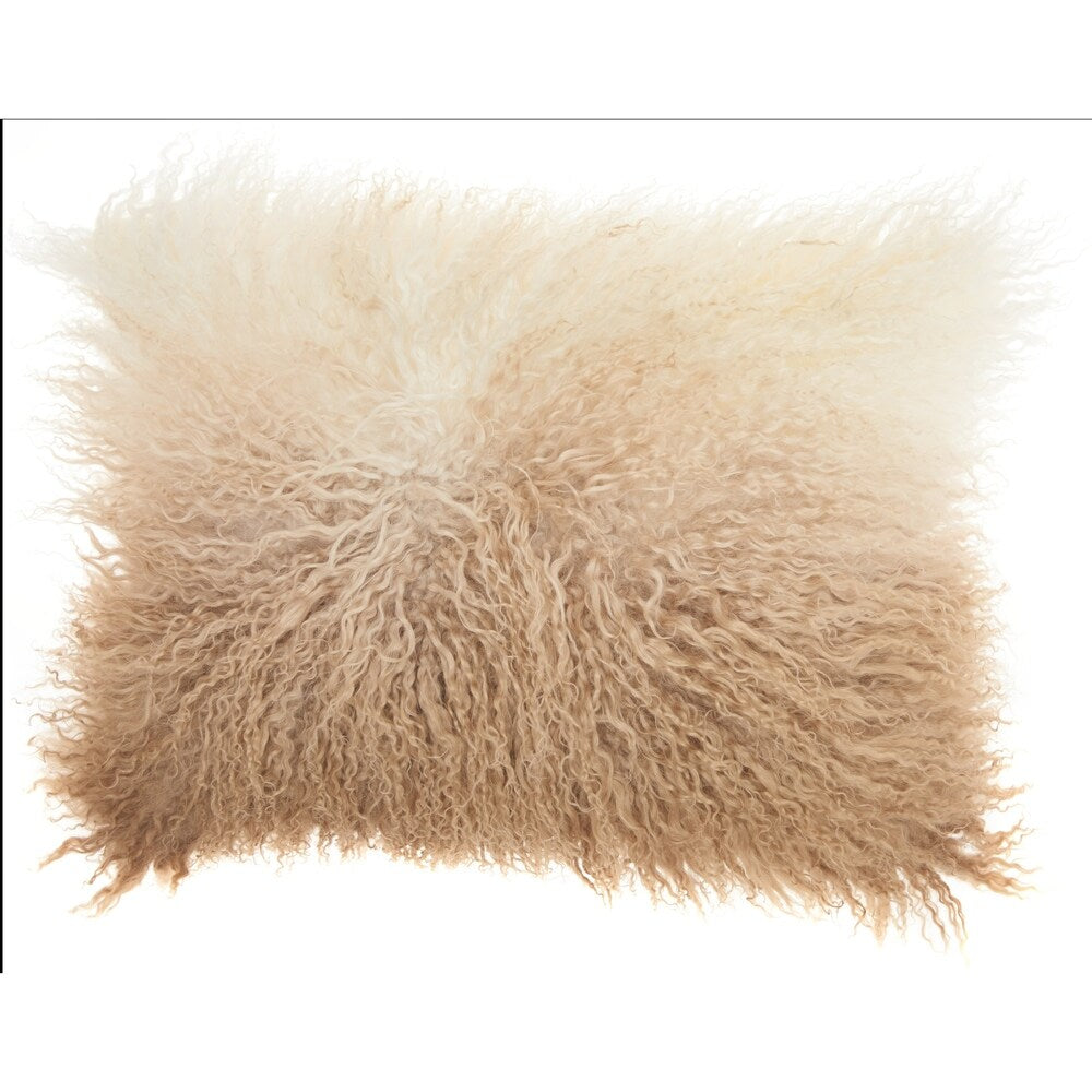 Mina Victory Fur Ombre Beige/White Throw Pillow 14" x 20"