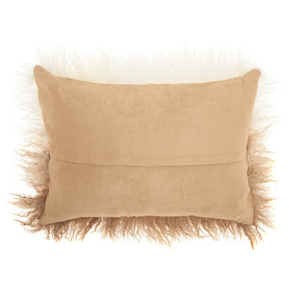 Mina Victory Fur Ombre Beige/White Throw Pillow 14" x 20"