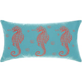 Mina Victory Outdoor Three Seahorses Turquoise/ Coral Throw Pillow by Nourison (12 x 22-inch)