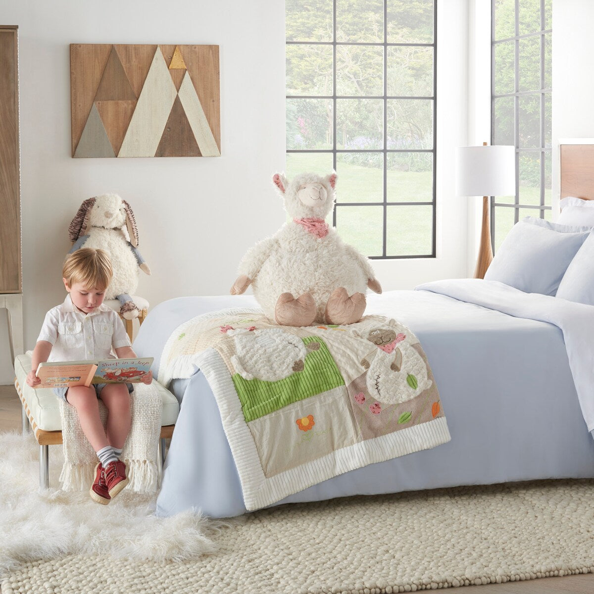 Mina Victory Plush Lines Stuffed Llama Plush Toy 23" x 24" Ivory Indoor Plush Animal