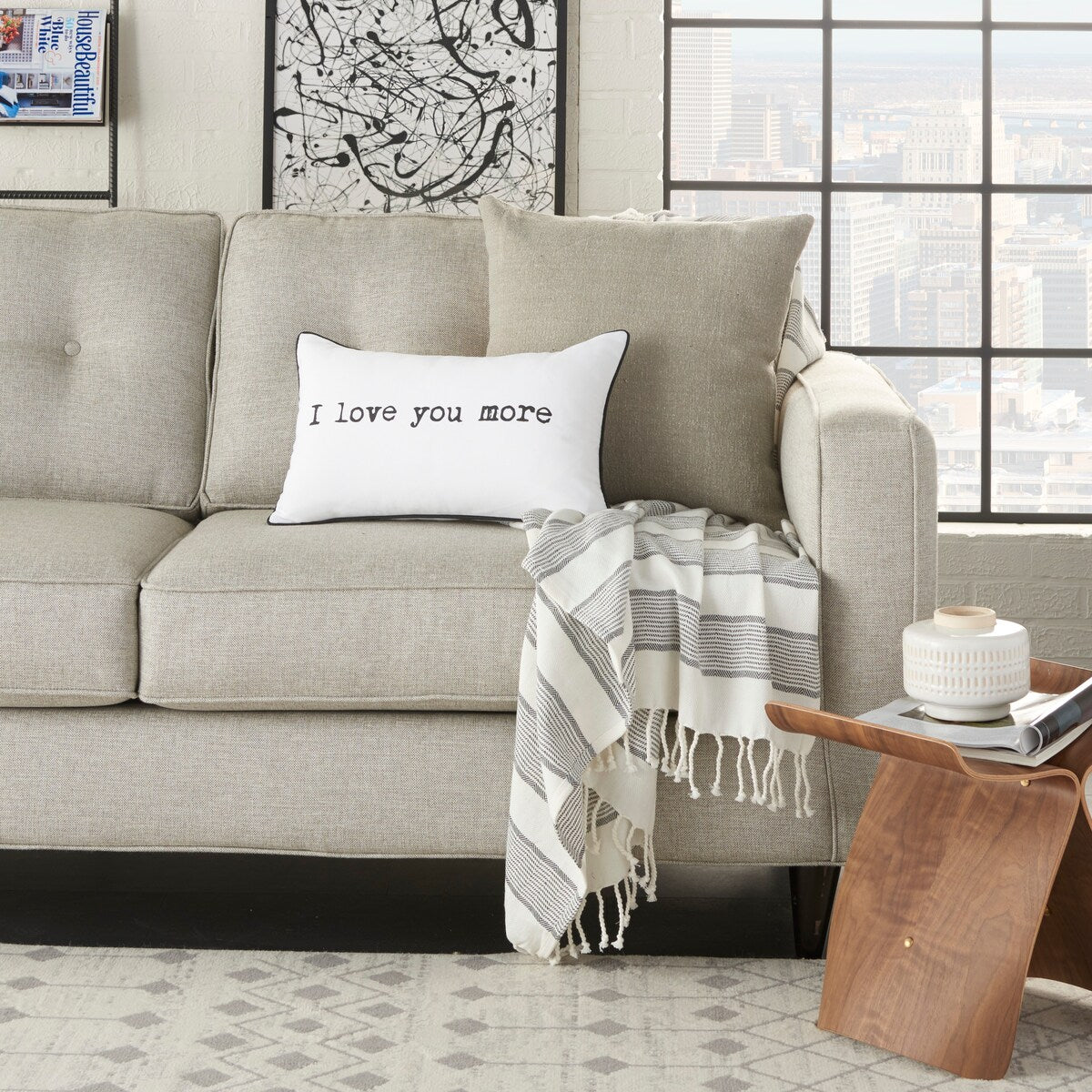 Mina Victory Trendy, Hip, New-Age White Throw Pillow , ( 12" x 20" )