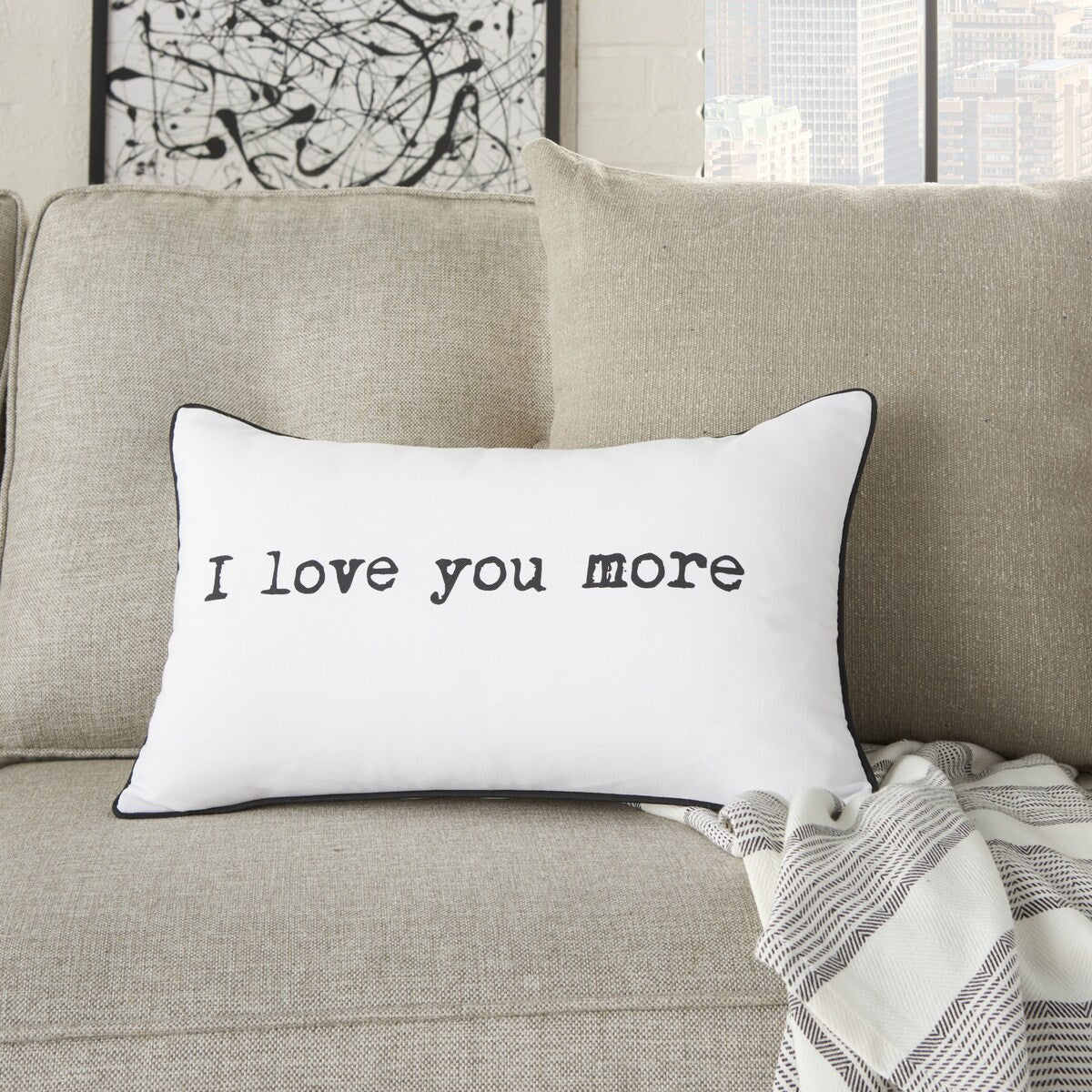 Mina Victory Trendy, Hip, New-Age White Throw Pillow , ( 12" x 20" )