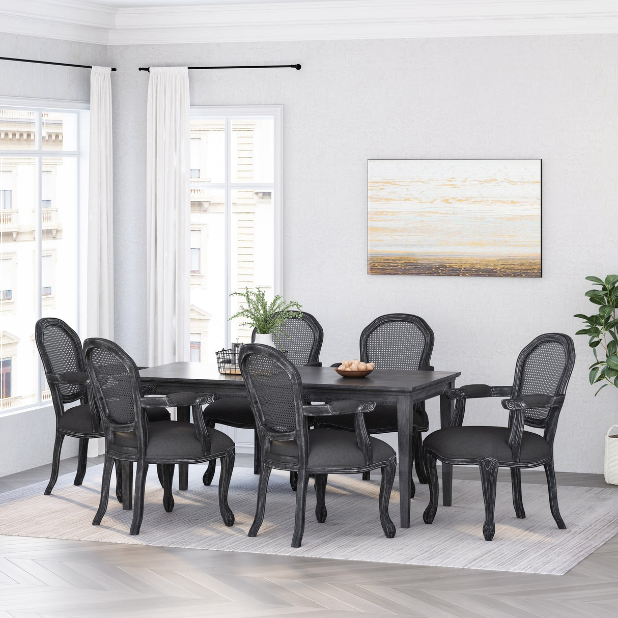 Mina Wood and Cane Upholstered Dining Chair by Christopher Knight Home
