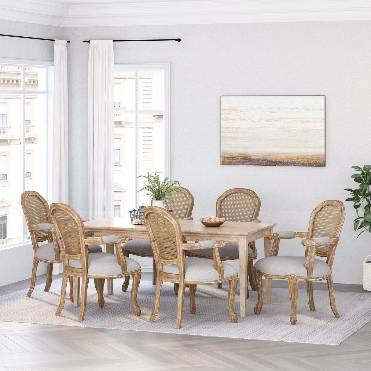 Mina Wood and Cane Upholstered Dining Chair by Christopher Knight Home