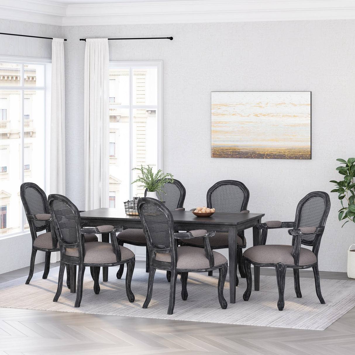 Mina Wood and Cane Upholstered Dining Chair by Christopher Knight Home