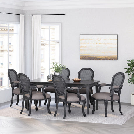 Mina Wood and Cane Upholstered Dining Chair by Christopher Knight Home