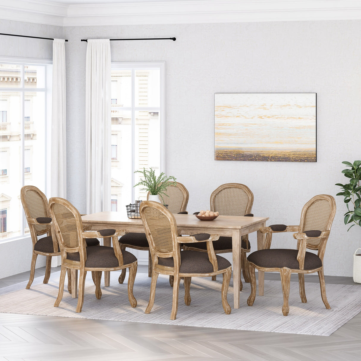 Mina Wood and Cane Upholstered Dining Chair by Christopher Knight Home