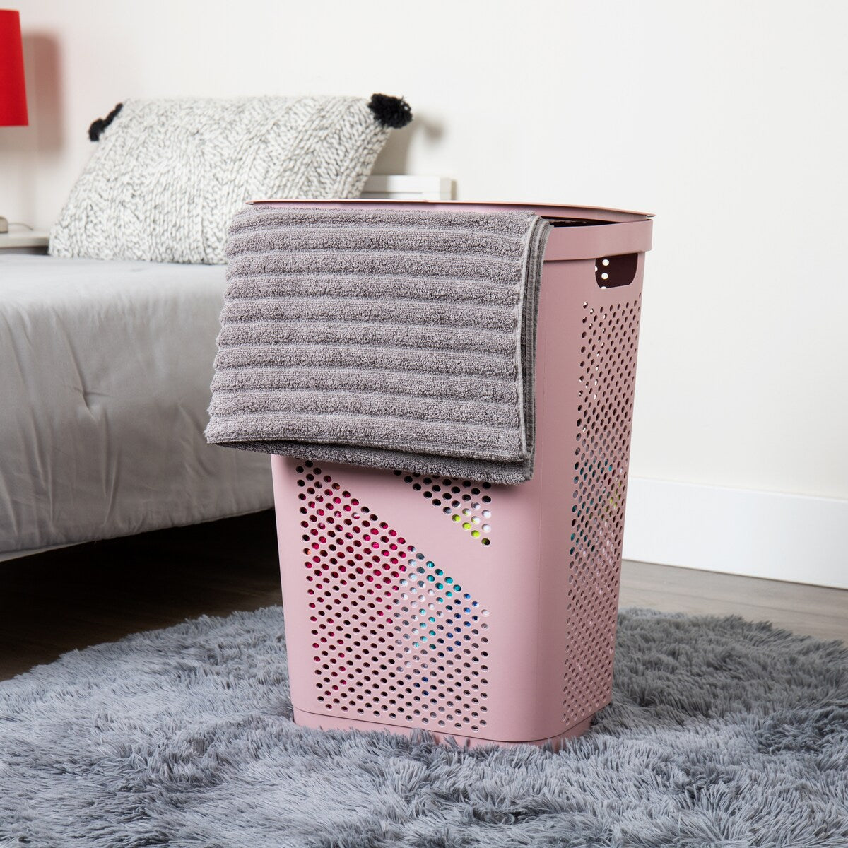 Mind Reader 60L Slim Laundry Hamper, Clothes Basket, Lid, Ventilated, Plastic, 17.25"L x 13.75"W x 23.5"H, 2-Pack