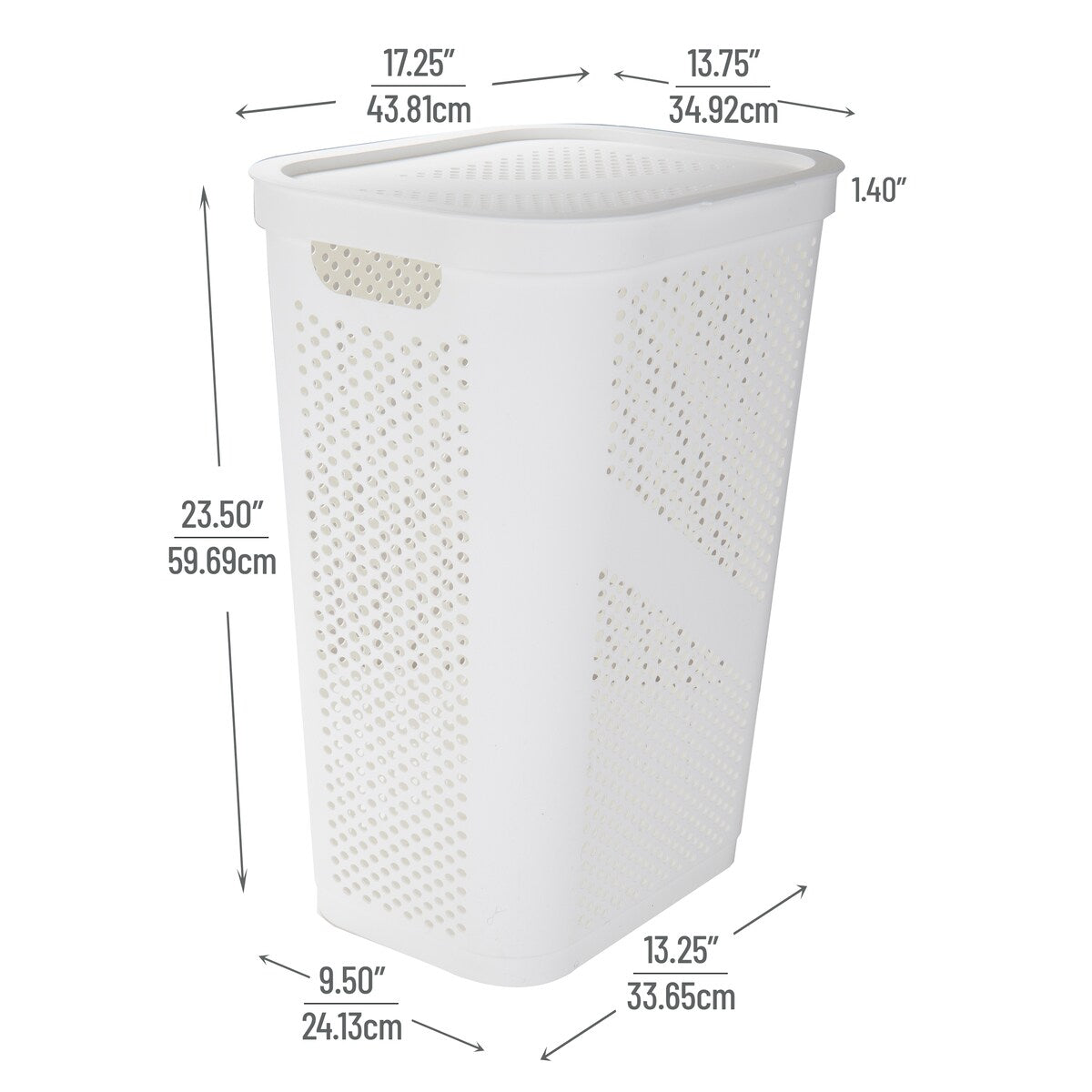 Mind Reader 60L Slim Laundry Hamper, Clothes Basket, Lid, Ventilated, Plastic, 17.25"L x 13.75"W x 23.5"H, 2-Pack