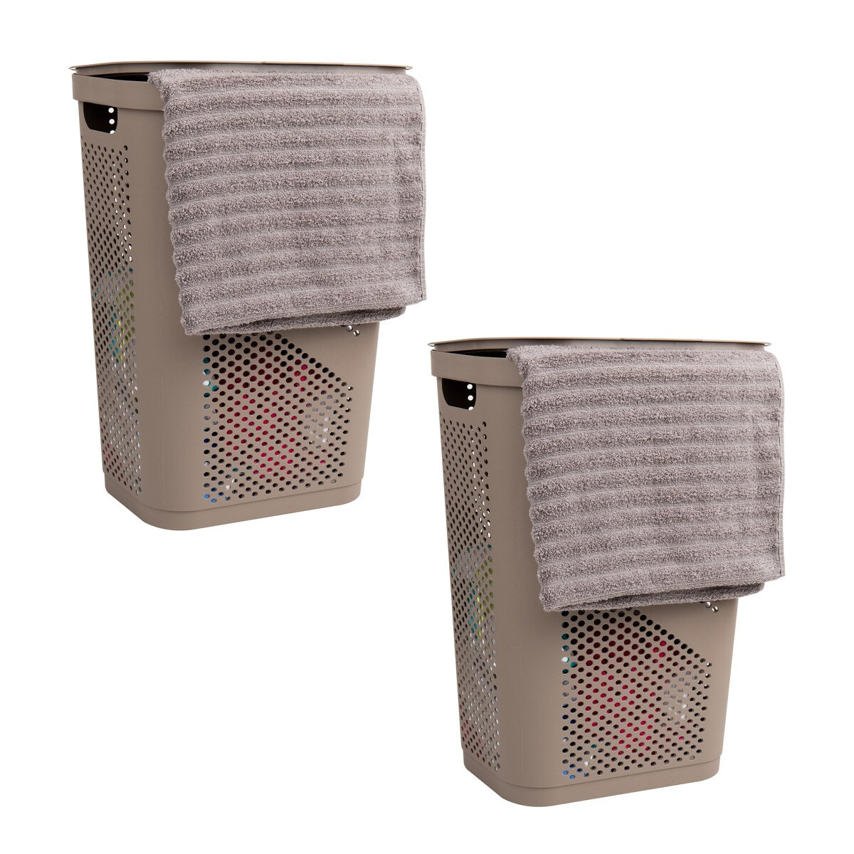 Mind Reader 60L Slim Laundry Hamper, Clothes Basket, Lid, Ventilated, Plastic, 17.25"L x 13.75"W x 23.5"H, 2-Pack