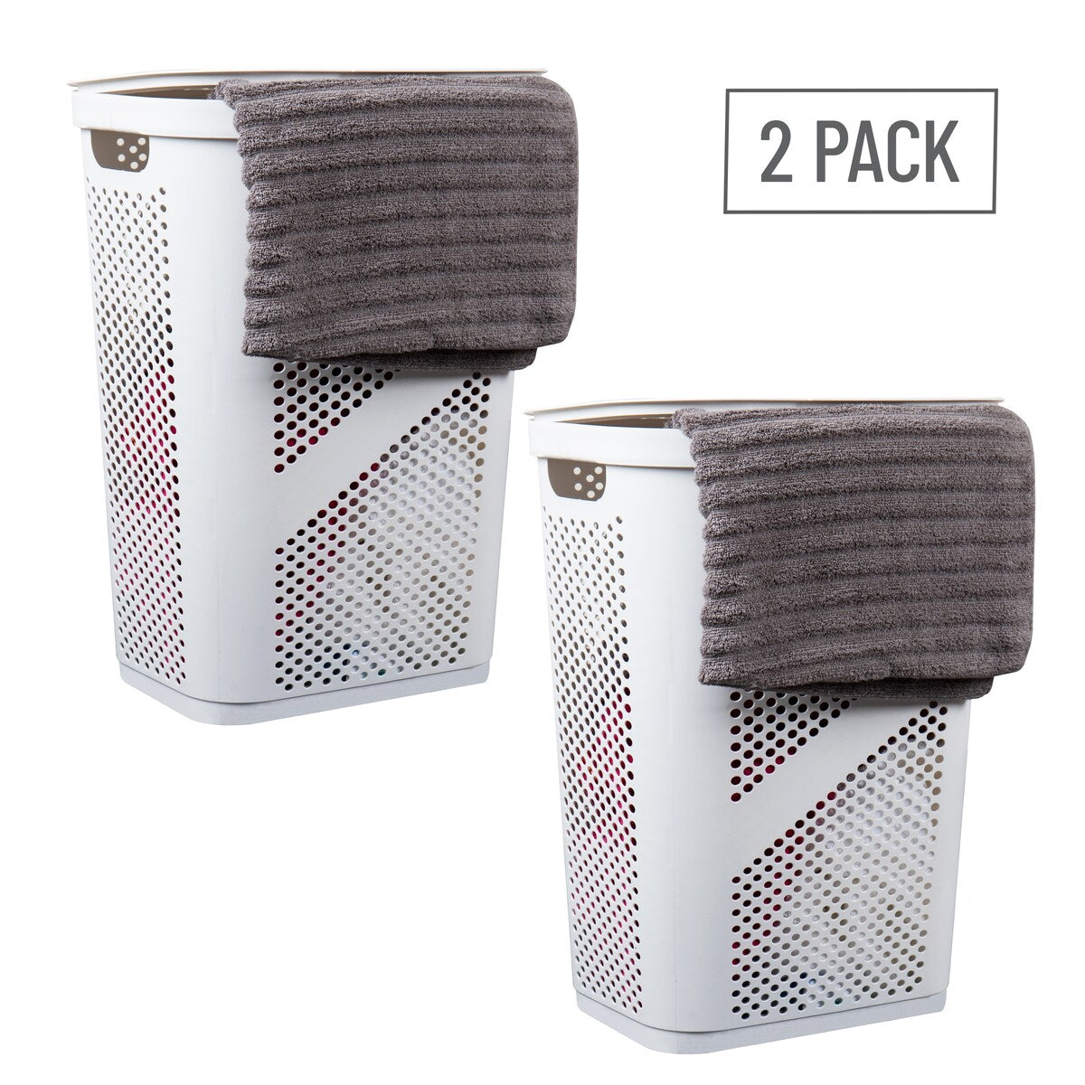 Mind Reader 60L Slim Laundry Hamper, Clothes Basket, Lid, Ventilated, Plastic, 17.25"L x 13.75"W x 23.5"H, 2-Pack