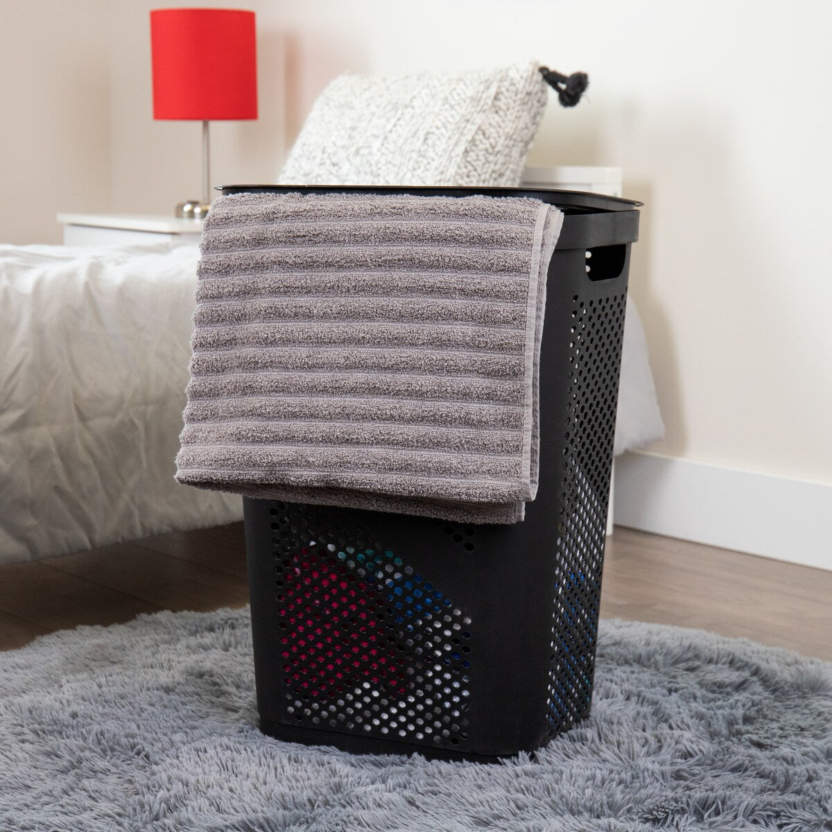 Mind Reader 60L Slim Laundry Hamper, Clothes Basket, Lid, Ventilated, Plastic, 17.25"L x 13.75"W x 23.5"H, 2-Pack