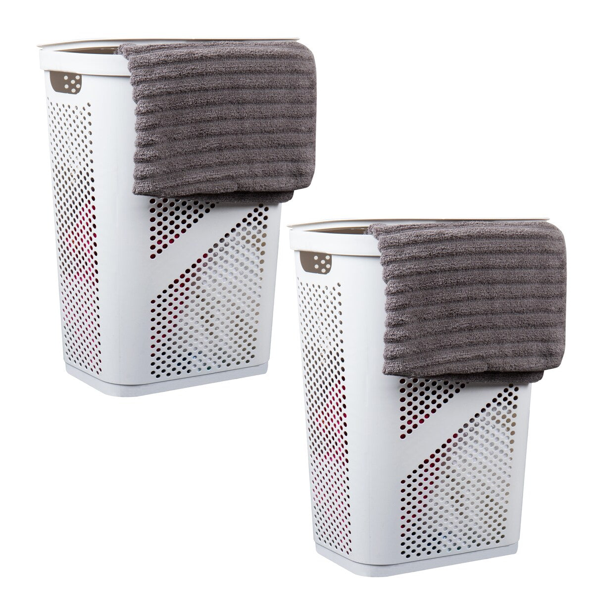 Mind Reader 60L Slim Laundry Hamper, Clothes Basket, Lid, Ventilated, Plastic, 17.25"L x 13.75"W x 23.5"H, 2-Pack