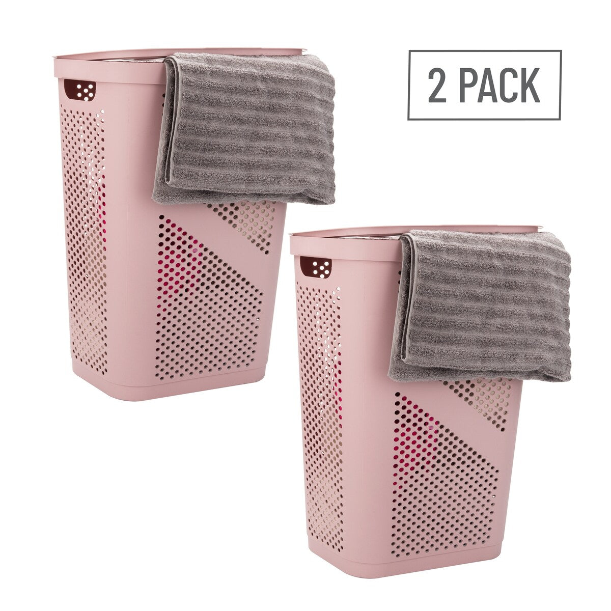 Mind Reader 60L Slim Laundry Hamper, Clothes Basket, Lid, Ventilated, Plastic, 17.25"L x 13.75"W x 23.5"H, 2-Pack