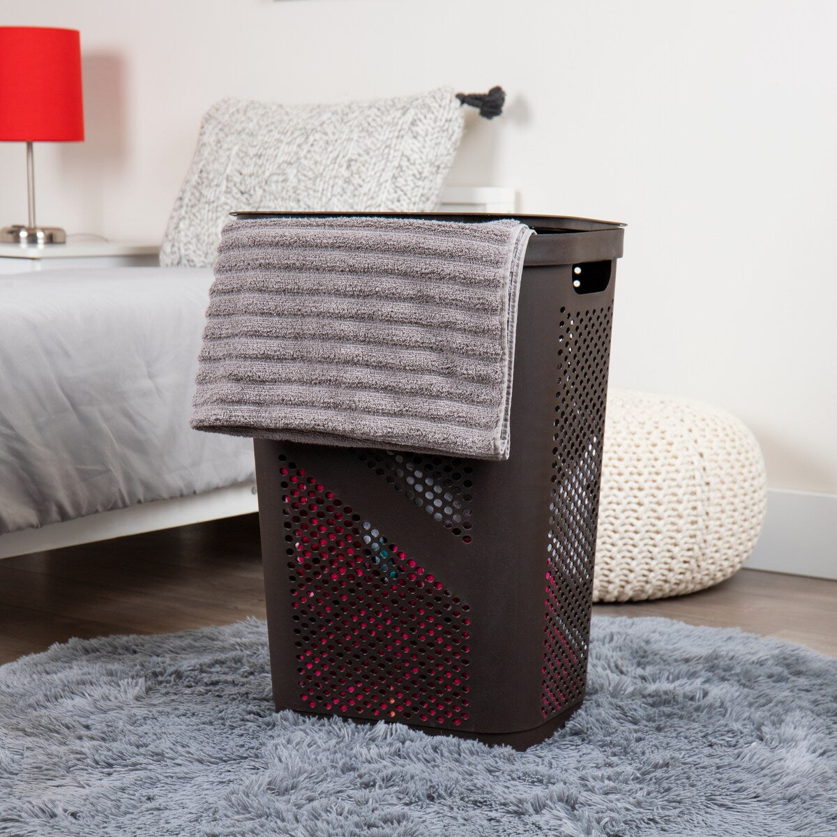 Mind Reader 60L Slim Laundry Hamper, Clothes Basket, Lid, Ventilated, Plastic, 17.25"L x 13.75"W x 23.5"H, 2-Pack
