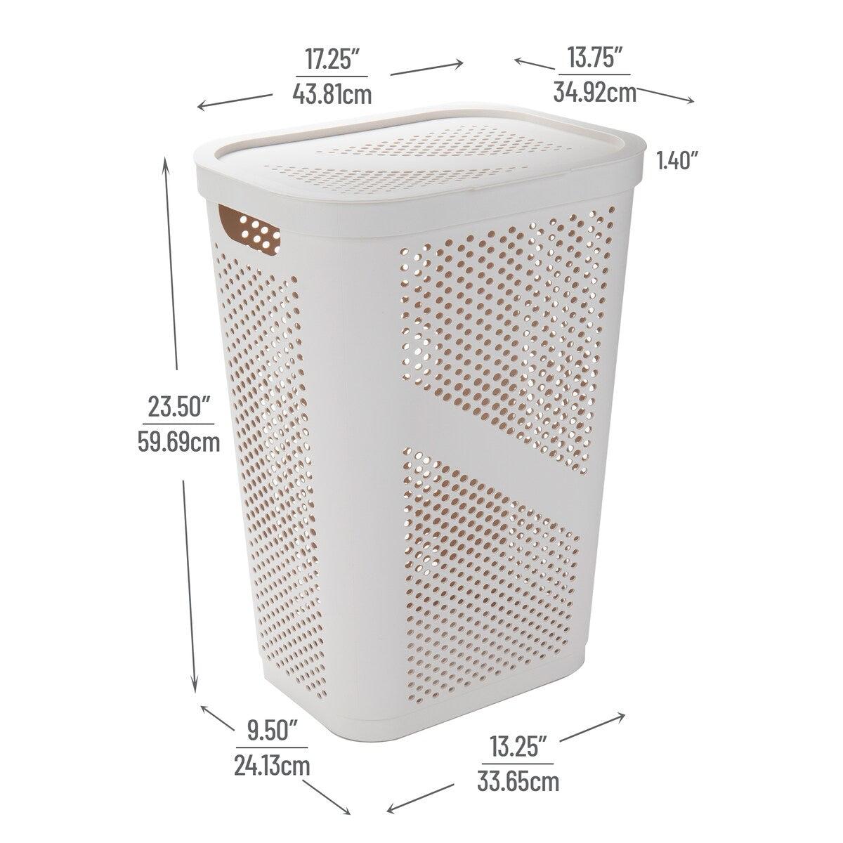 Mind Reader 60L Slim Laundry Hamper, Clothes Basket, Lid, Ventilated, Plastic, 17.25"L x 13.75"W x 23.5"H, 2-Pack