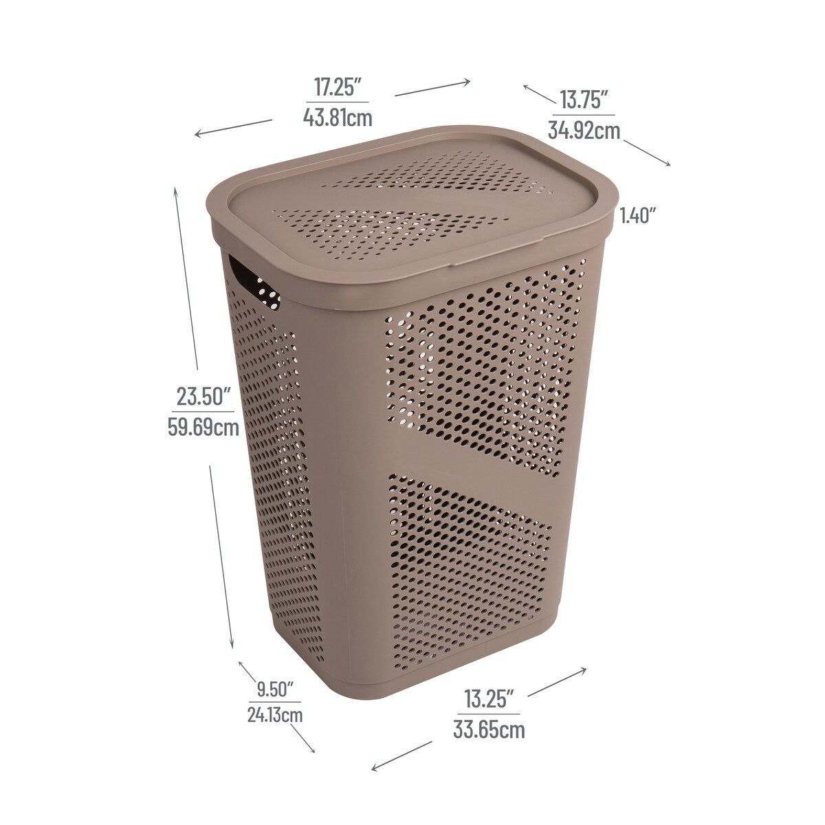 Mind Reader 60L Slim Laundry Hamper, Clothes Basket, Lid, Ventilated, Plastic, 17.25"L x 13.75"W x 23.5"H, 2-Pack
