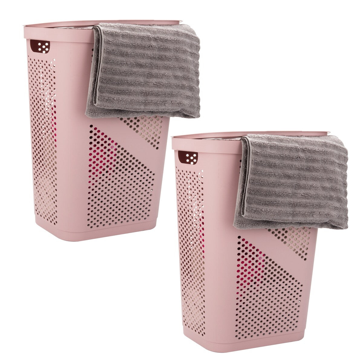 Mind Reader 60L Slim Laundry Hamper, Clothes Basket, Lid, Ventilated, Plastic, 17.25"L x 13.75"W x 23.5"H, 2-Pack