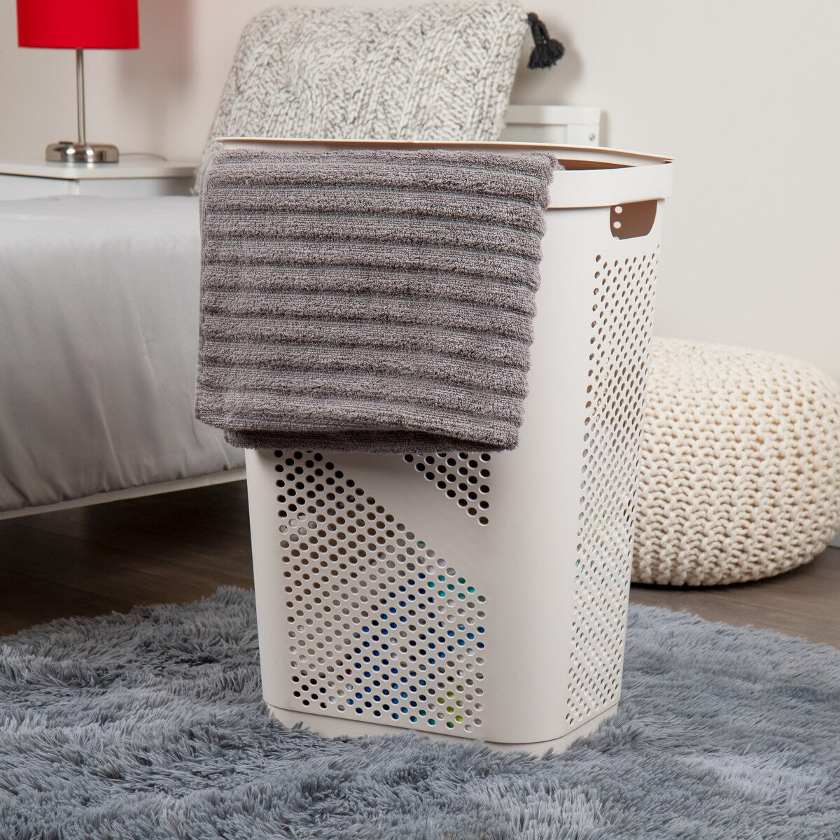 Mind Reader 60L Slim Laundry Hamper, Clothes Basket, Lid, Ventilated, Plastic, 17.25"L x 13.75"W x 23.5"H, 2-Pack