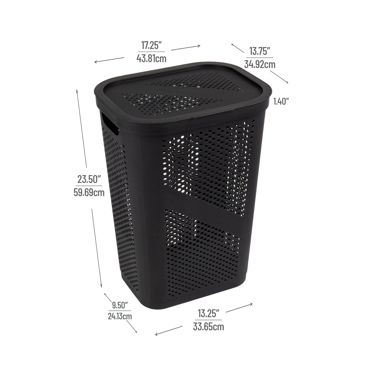 Mind Reader 60L Slim Laundry Hamper, Clothes Basket, Lid, Ventilated, Plastic, 17.25"L x 13.75"W x 23.5"H, 2-Pack