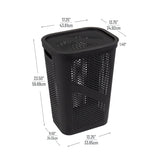 Mind Reader 60L Slim Laundry Hamper, Clothes Basket, Lid, Ventilated, Plastic, 17.25"L x 13.75"W x 23.5"H, 2-Pack