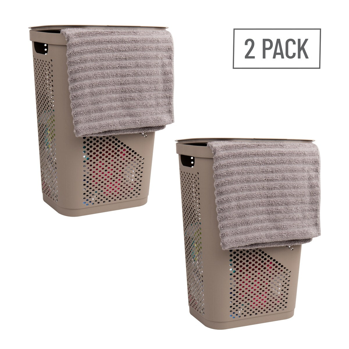 Mind Reader 60L Slim Laundry Hamper, Clothes Basket, Lid, Ventilated, Plastic, 17.25"L x 13.75"W x 23.5"H, 2-Pack