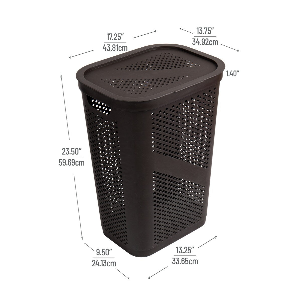 Mind Reader 60L Slim Laundry Hamper, Clothes Basket, Lid, Ventilated, Plastic, 17.25"L x 13.75"W x 23.5"H, 2-Pack