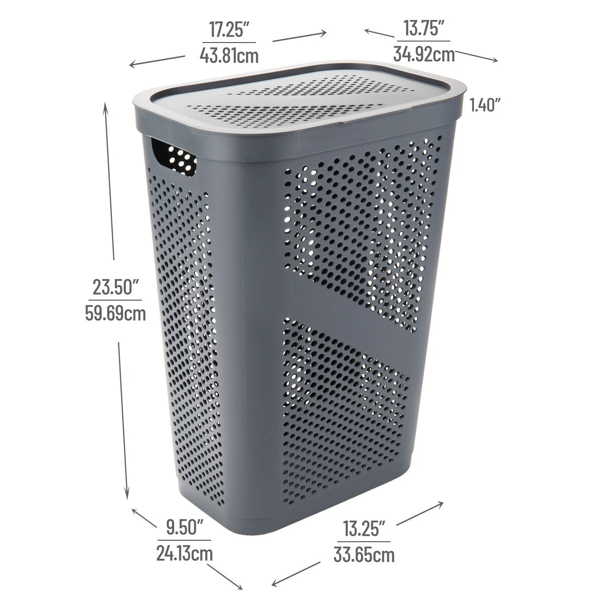 Mind Reader 60L Slim Laundry Hamper, Clothes Basket, Lid, Ventilated, Plastic, 17.25"L x 13.75"W x 23.5"H, 2-Pack