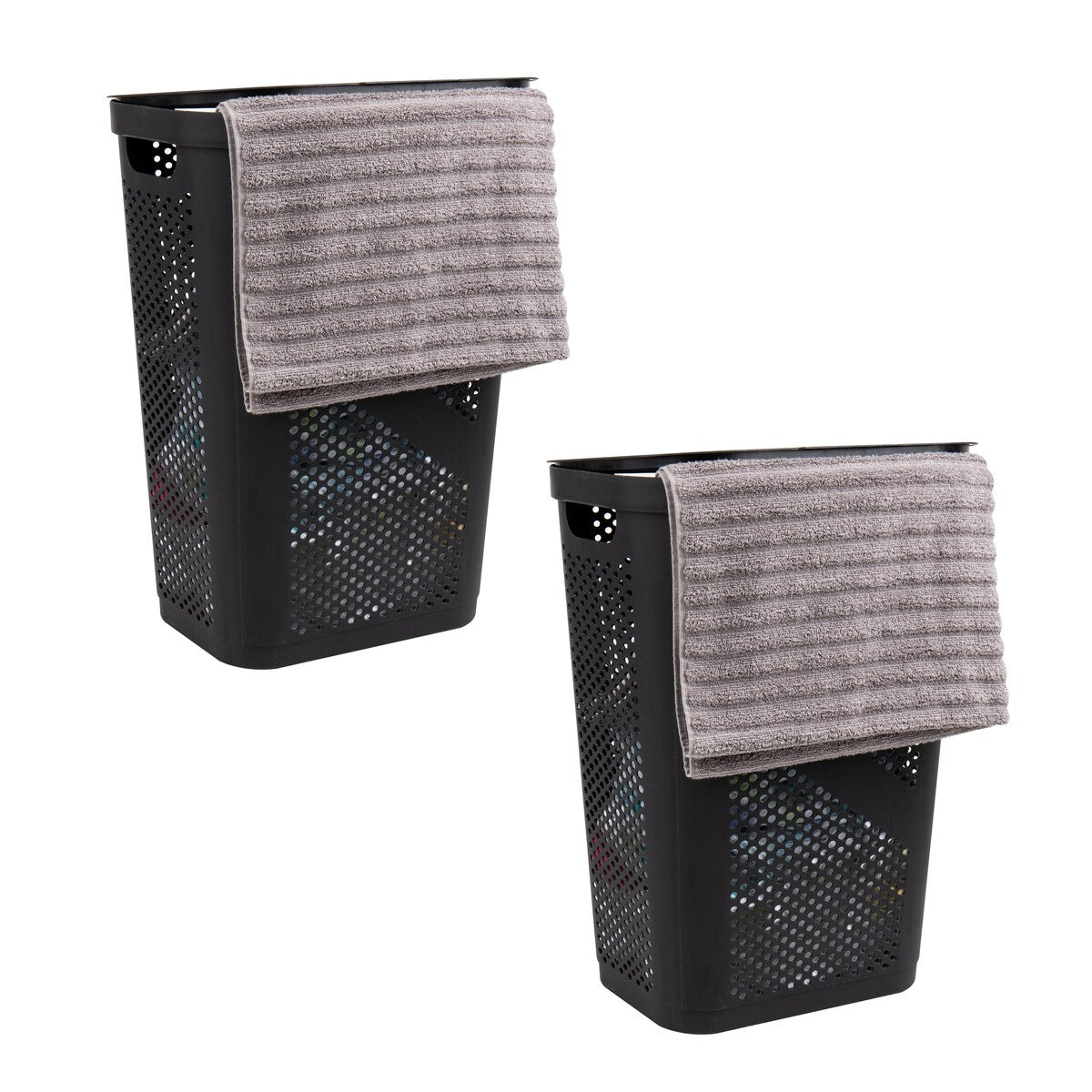 Mind Reader 60L Slim Laundry Hamper, Clothes Basket, Lid, Ventilated, Plastic, 17.25"L x 13.75"W x 23.5"H, 2-Pack