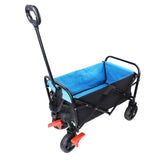Mini Folding Wagon Garden Shopping Beach Cart (Black+Blue+Brake)