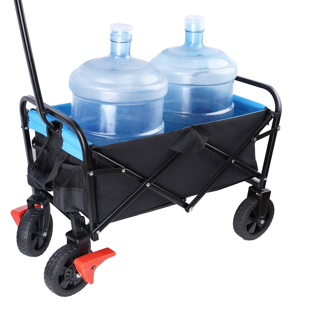 Mini Folding Wagon Garden Shopping Beach Cart (Black+Blue+Brake)
