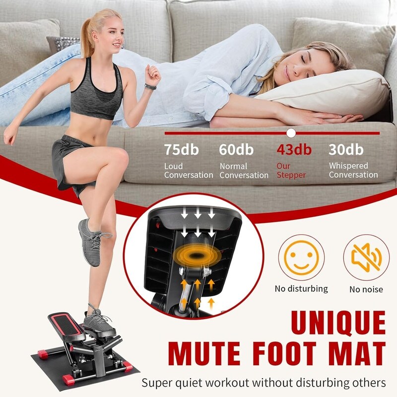Mini Stepper Stair Stepper with Widened Foot Plate and Floor Mat