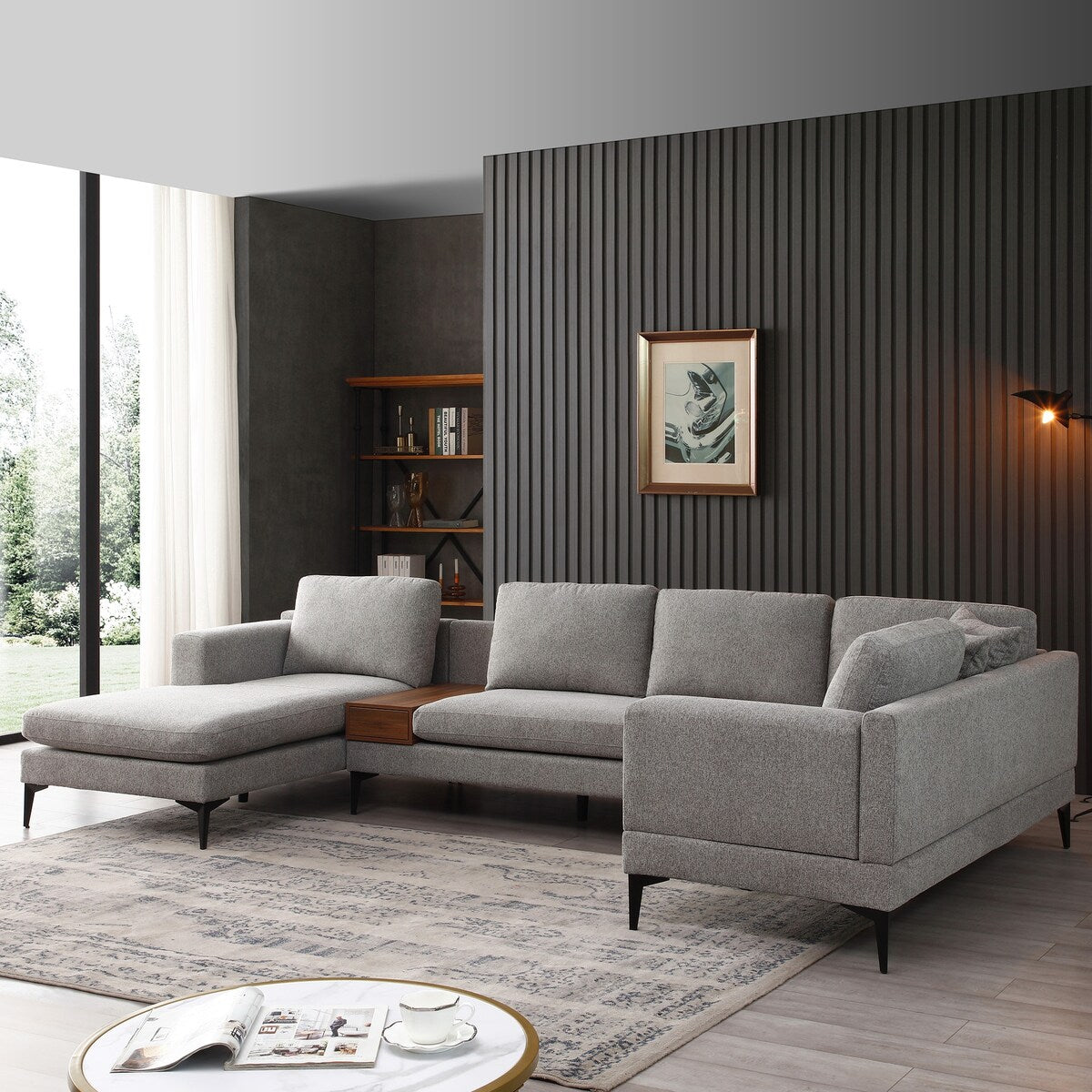 Minimalist 3-Piece U-Shape Sectional Multi-purpose Couch Sofa,5 Seat