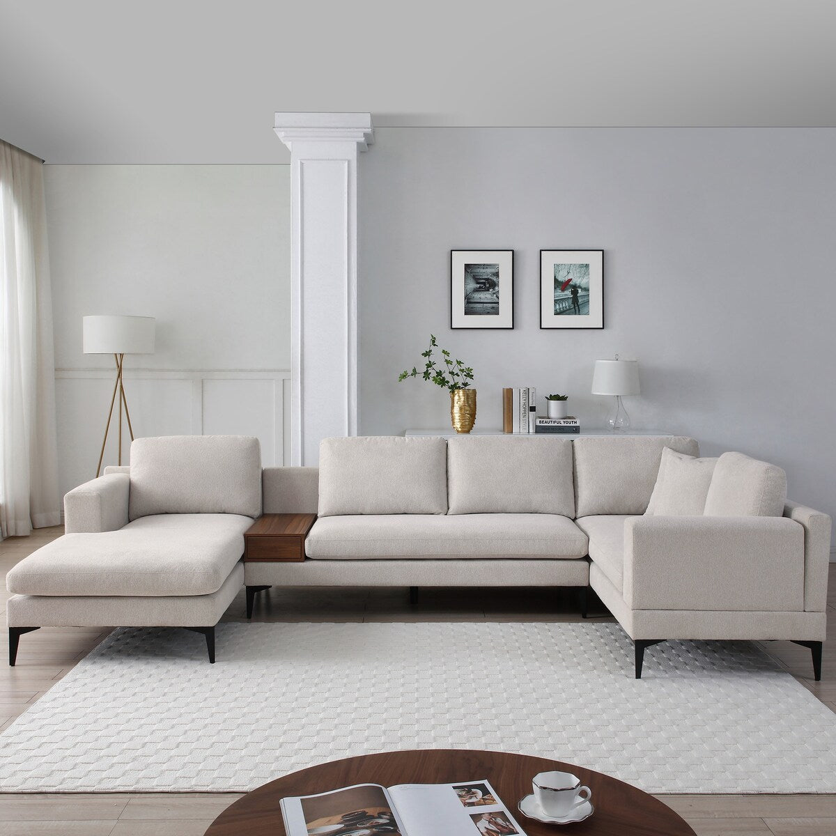 Minimalist 3-Piece U-Shape Sectional Multi-purpose Couch Sofa,5 Seat