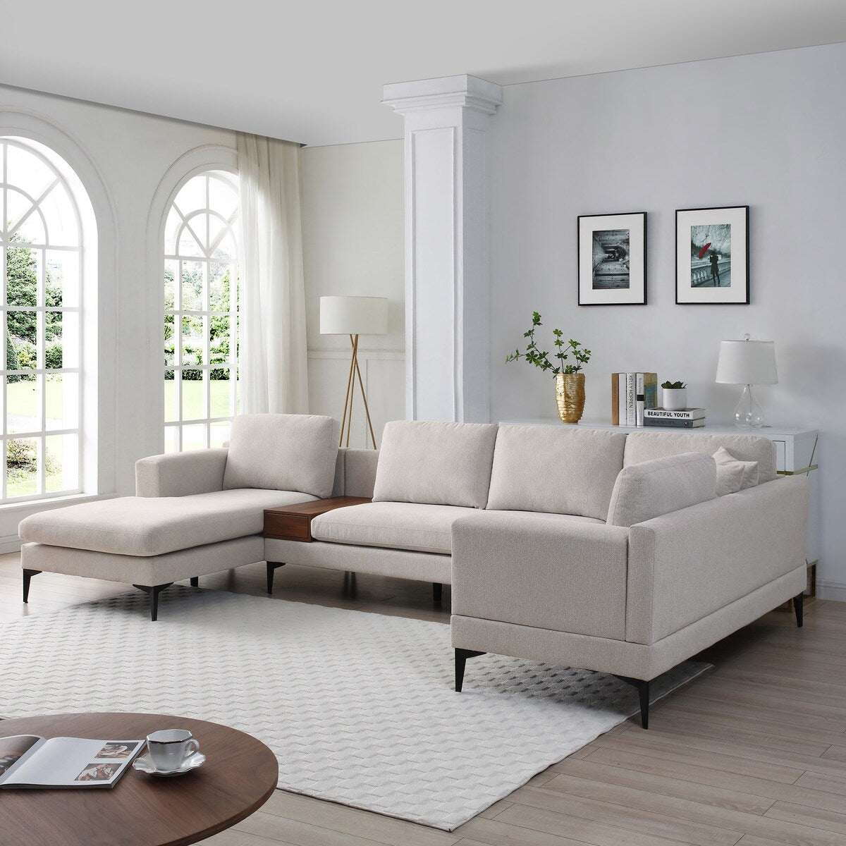 Minimalist 3-Piece U-Shape Sectional Multi-purpose Couch Sofa,5 Seat