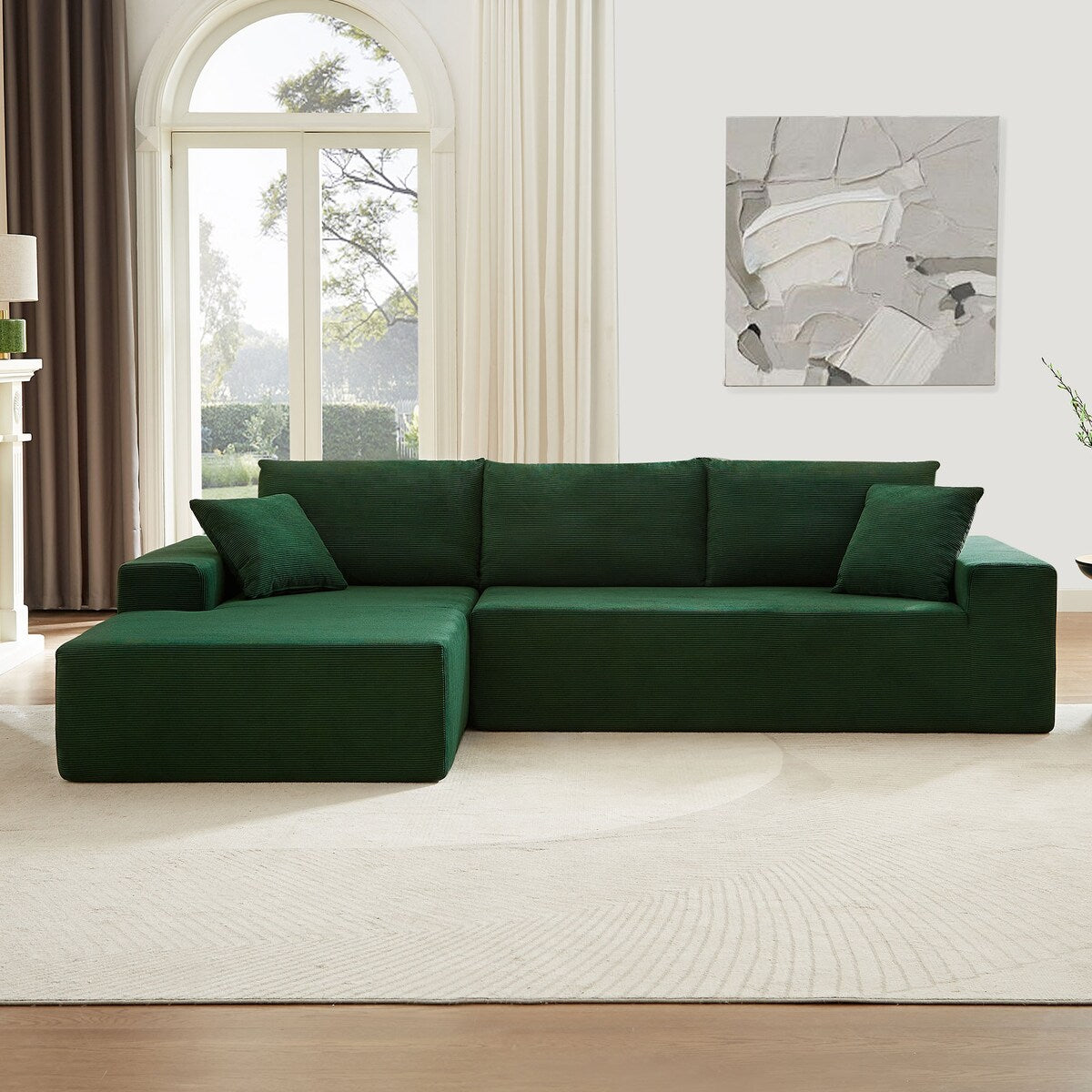 Minimalist Modern Modular Sectional Sofa Set Soft Fabric L-shape Sofa Couch, Green
