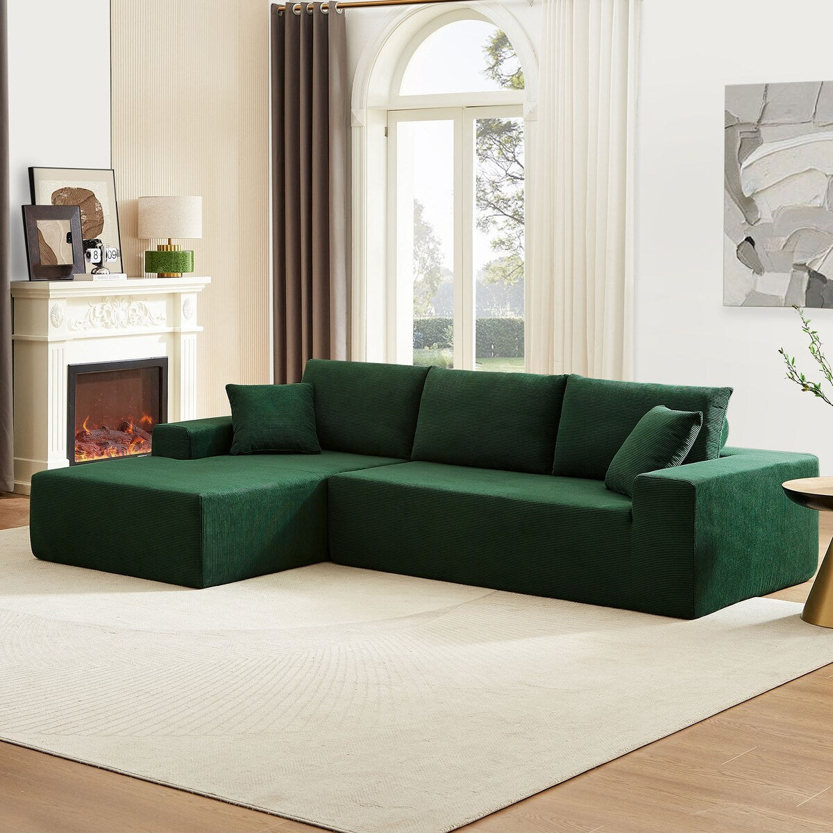 Minimalist Modern Modular Sectional Sofa Set Soft Fabric L-shape Sofa Couch, Green
