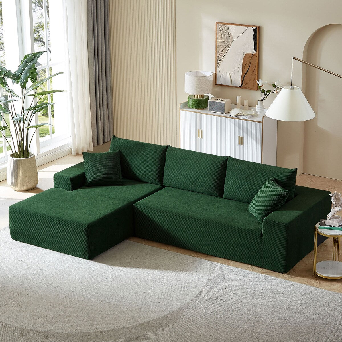 Minimalist Modern Modular Sectional Sofa Set Soft Fabric L-shape Sofa Couch, Green