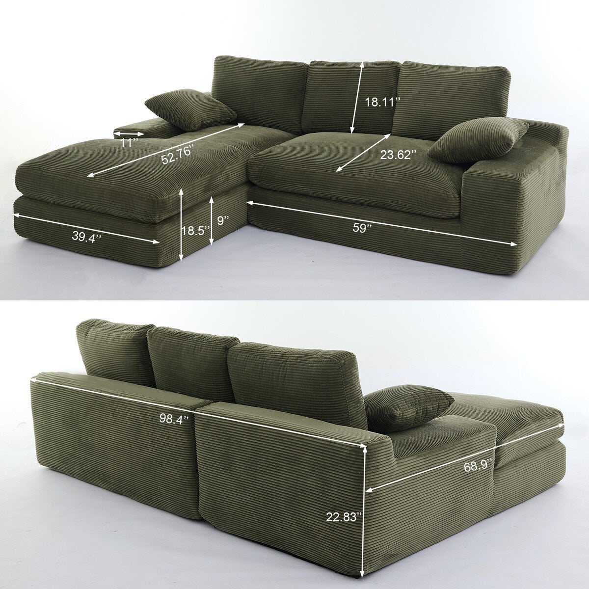 Minimalist Modular L-Shape Sectional Sofa Upholstered Sleeper Sofa with Chaise, Installation-Free Sofa