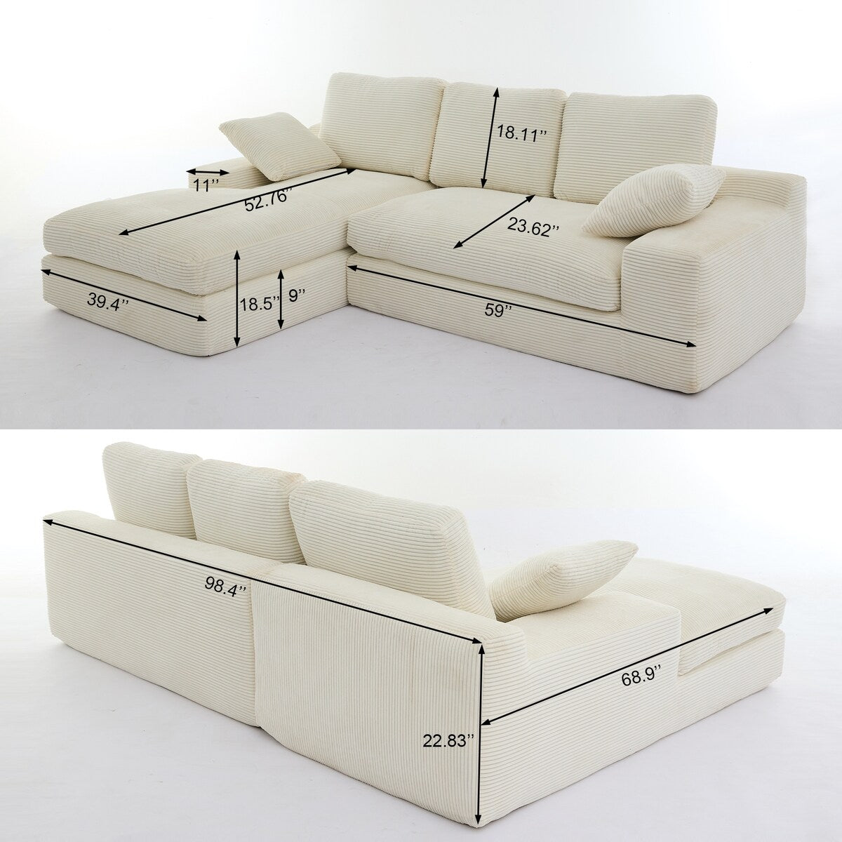 Minimalist Modular L-Shape Sectional Sofa Upholstered Sleeper Sofa with Chaise, Installation-Free Sofa