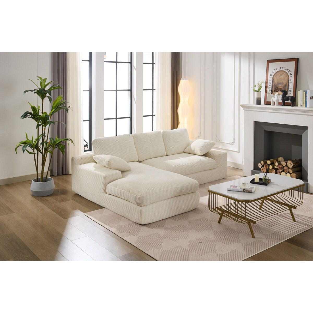 Minimalist Modular L-Shape Sectional Sofa Upholstered Sleeper Sofa with Chaise, Installation-Free Sofa