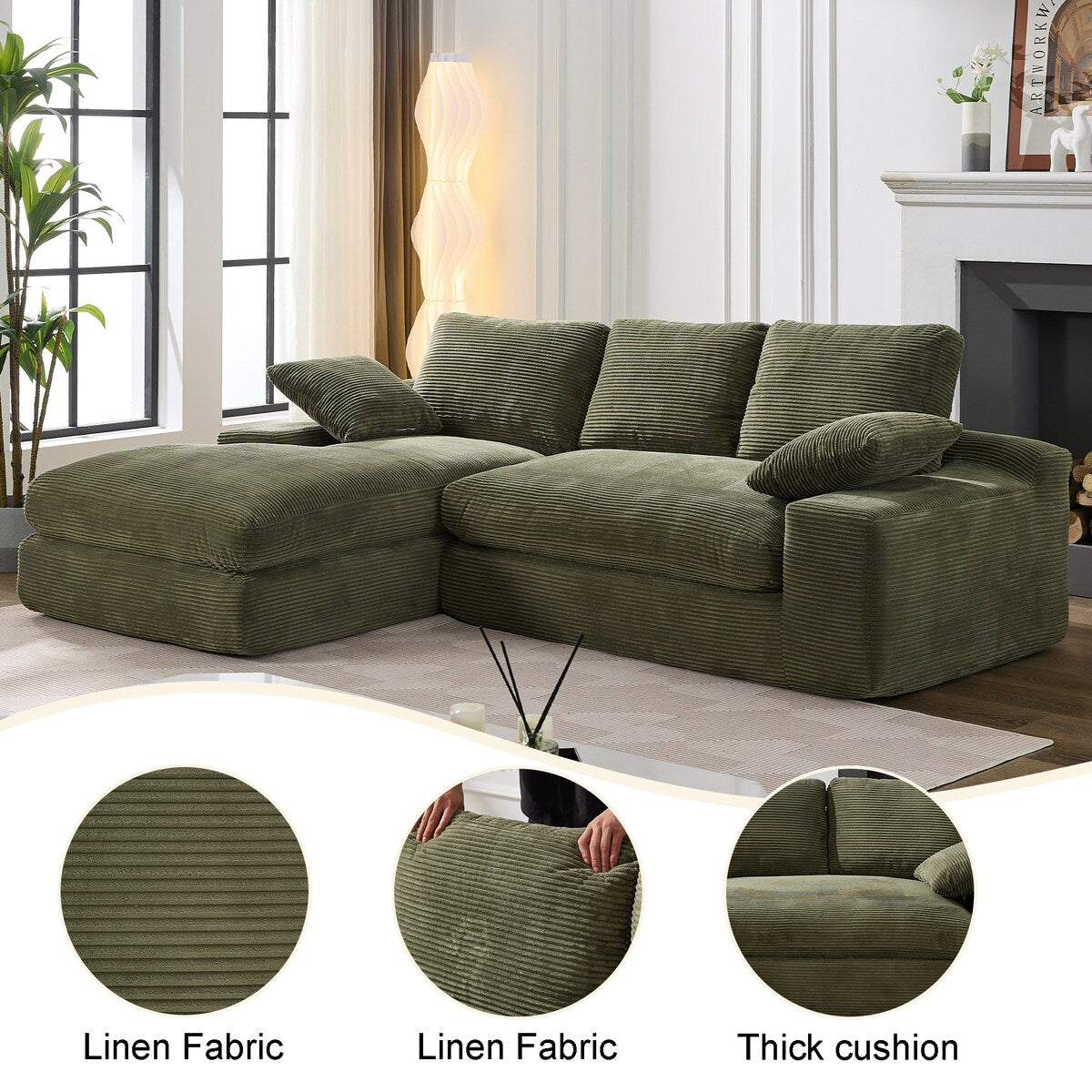 Minimalist Modular L-Shape Sectional Sofa Upholstered Sleeper Sofa with Chaise, Installation-Free Sofa