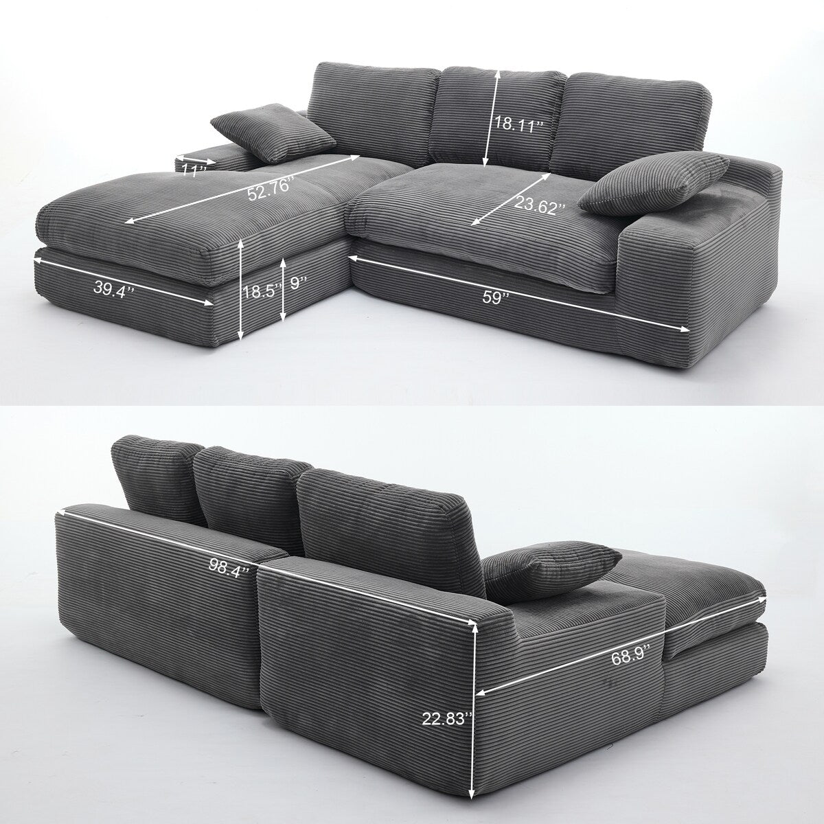 Minimalist Modular L-Shape Sectional Sofa Upholstered Sleeper Sofa with Chaise, Installation-Free Sofa