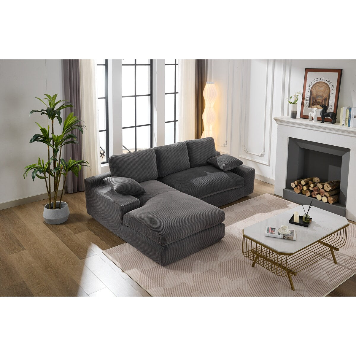 Minimalist Modular L-Shape Sectional Sofa Upholstered Sleeper Sofa with Chaise, Installation-Free Sofa