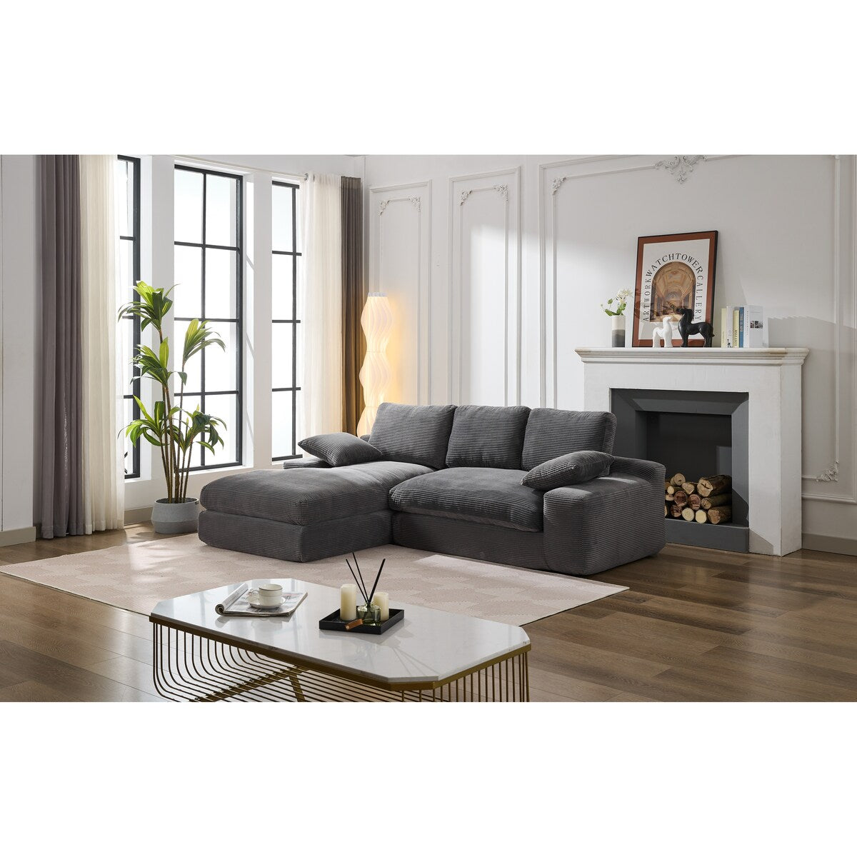 Minimalist Modular L-Shape Sectional Sofa Upholstered Sleeper Sofa with Chaise, Installation-Free Sofa