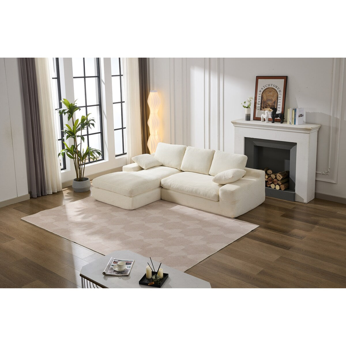 Minimalist Modular L-Shape Sectional Sofa Upholstered Sleeper Sofa with Chaise, Installation-Free Sofa