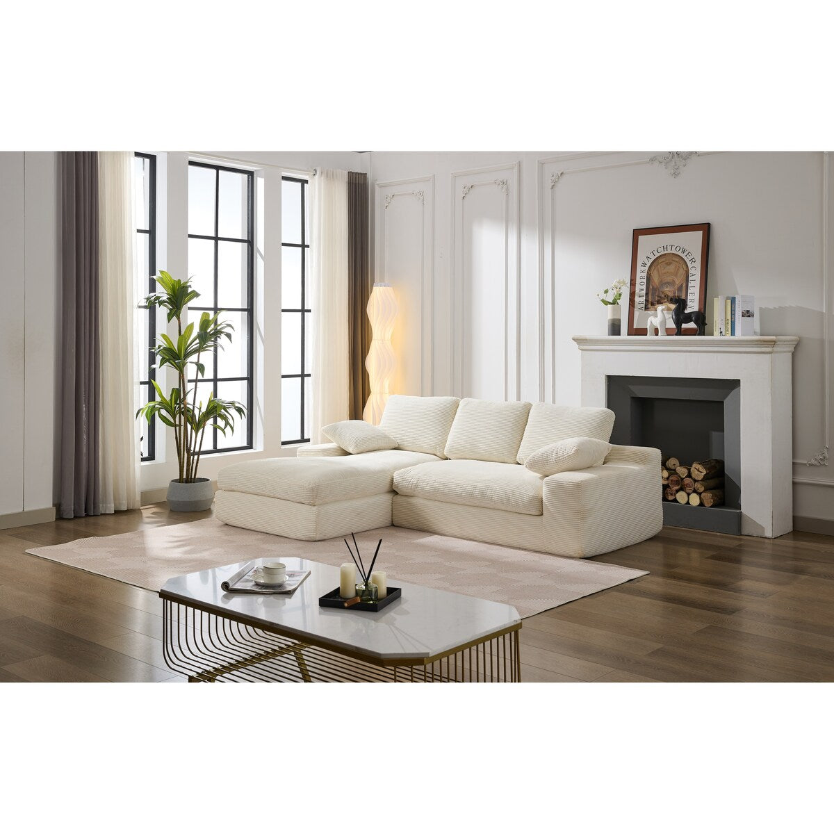 Minimalist Modular L-Shape Sectional Sofa Upholstered Sleeper Sofa with Chaise, Installation-Free Sofa