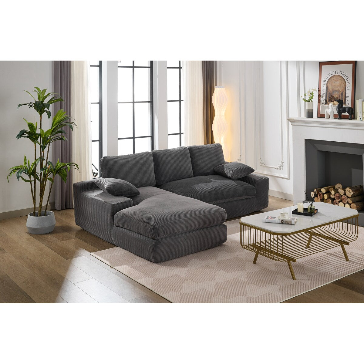 Minimalist Modular L-Shape Sectional Sofa Upholstered Sleeper Sofa with Chaise, Installation-Free Sofa