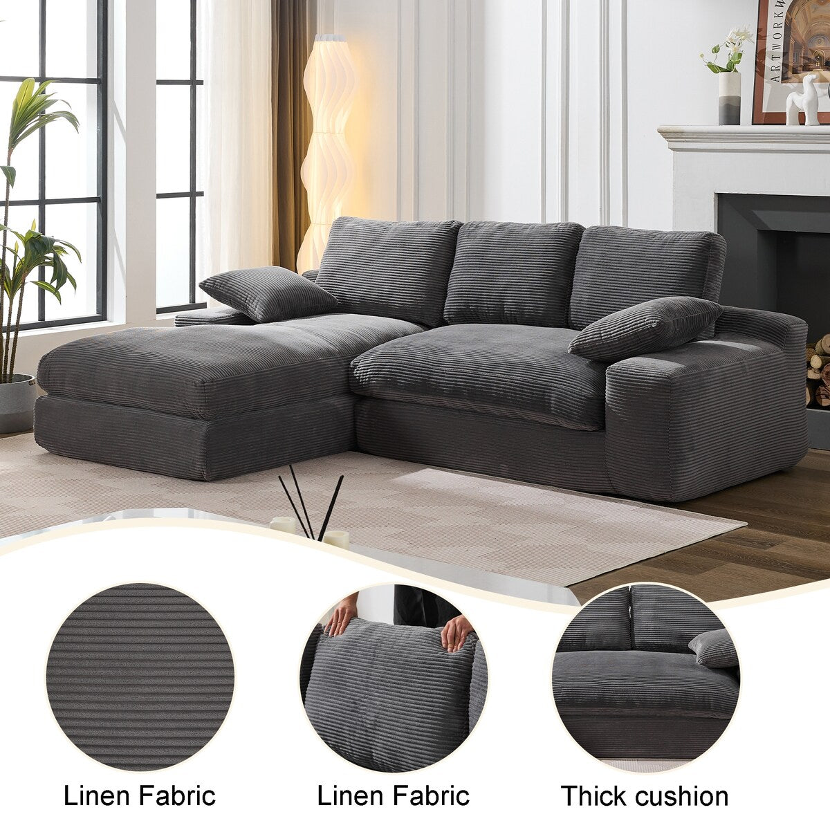 Minimalist Modular L-Shape Sectional Sofa Upholstered Sleeper Sofa with Chaise, Installation-Free Sofa
