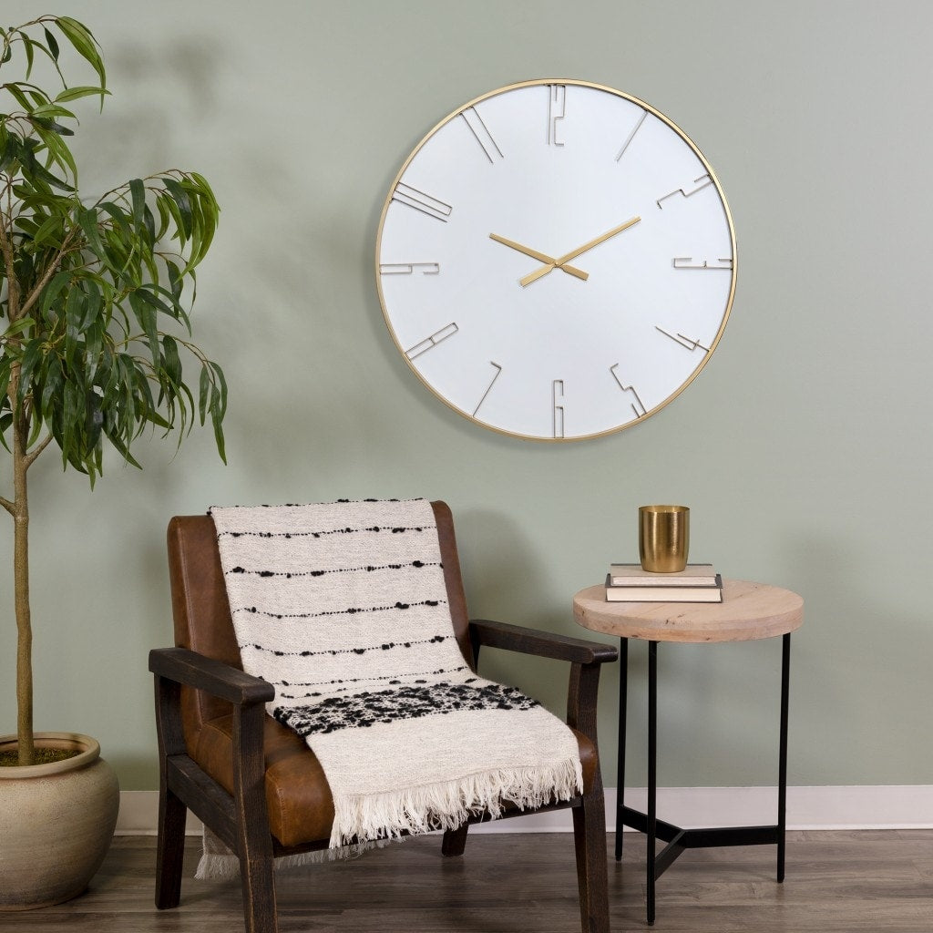 HomeRoots 32" Circle White and Gold Metal Analog Wall Clock